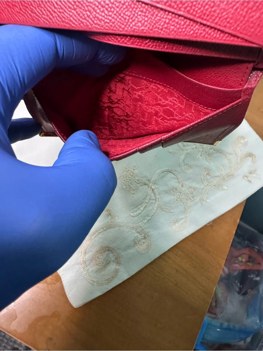 Yves Saint Laurent Red Leather Travel Cover with Gold Corner Accents